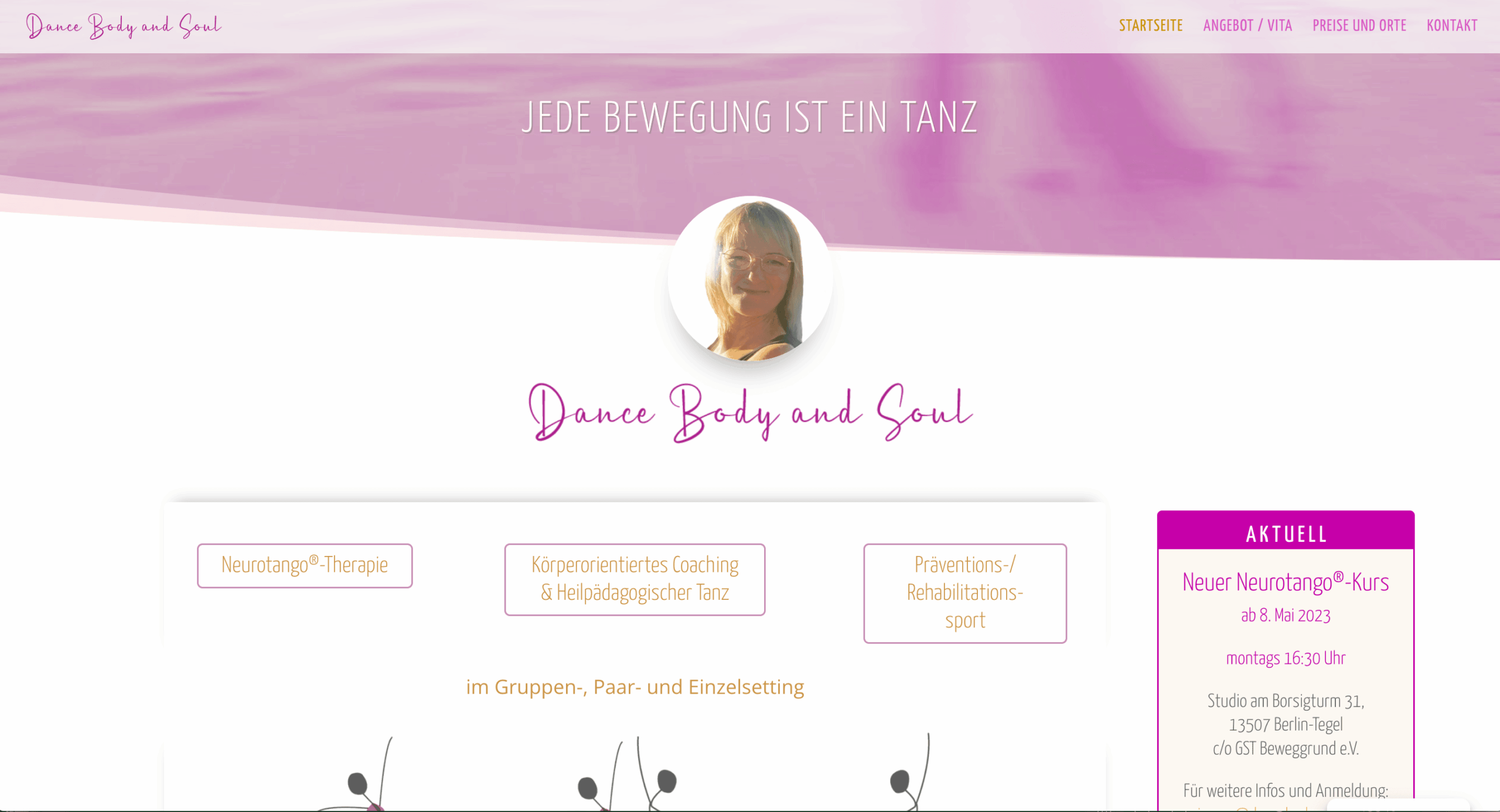 Responsive Webdesign für ein Tanz-Therapeutin – Portfolio von Bettina Steinmetz · visuell-pur